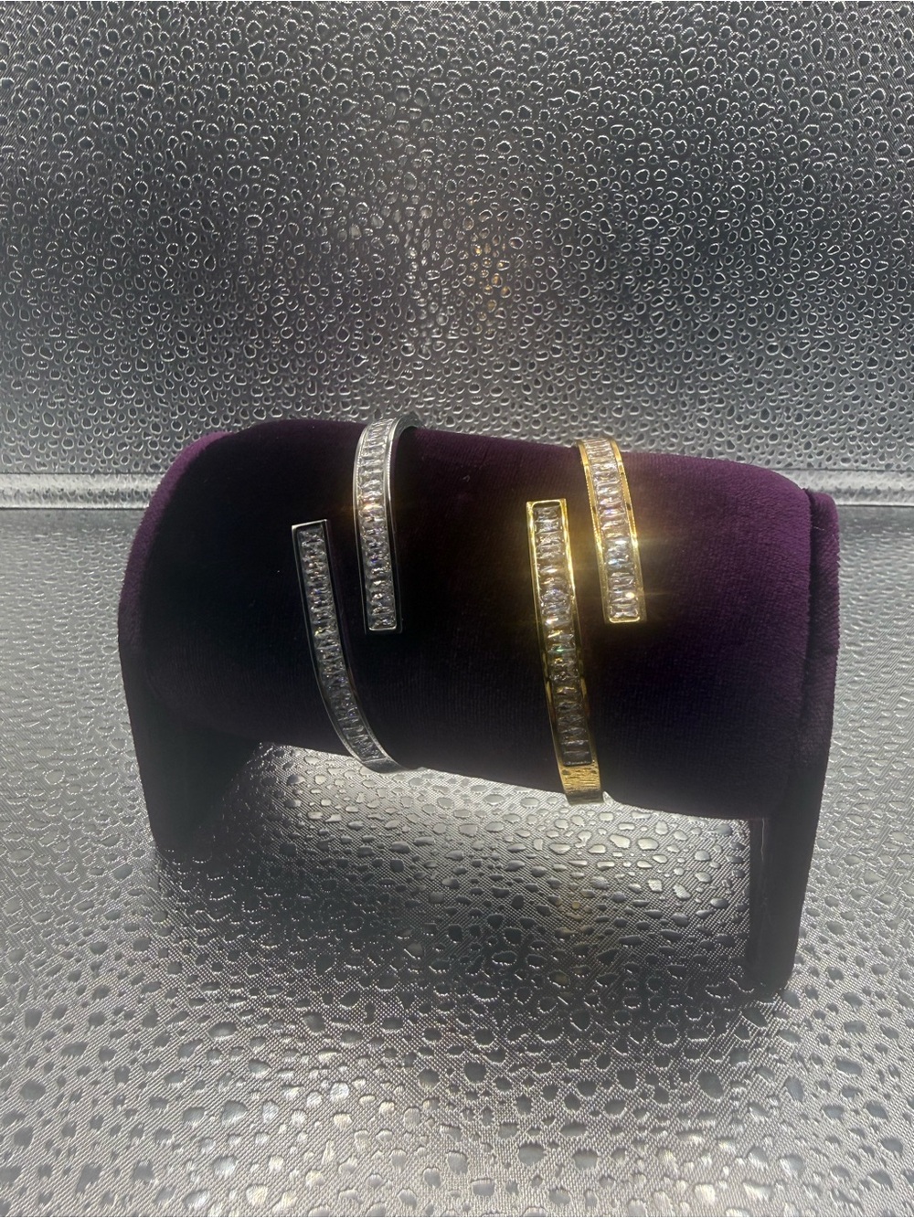 Sparkling CZ Bar Bangle Bracelet - Gold and Silver
